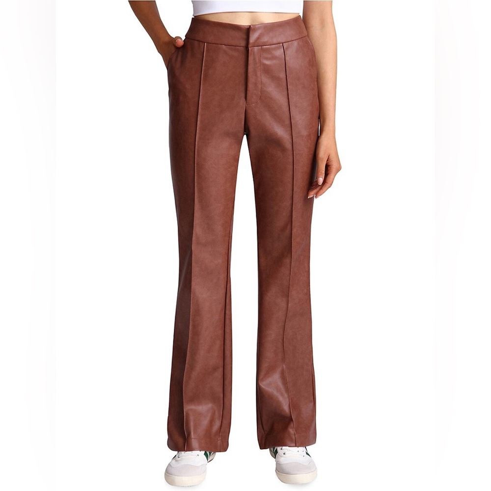 Avec Le Filles Anthropologie Faux Leather Flare High Waisted Pants Size Medium